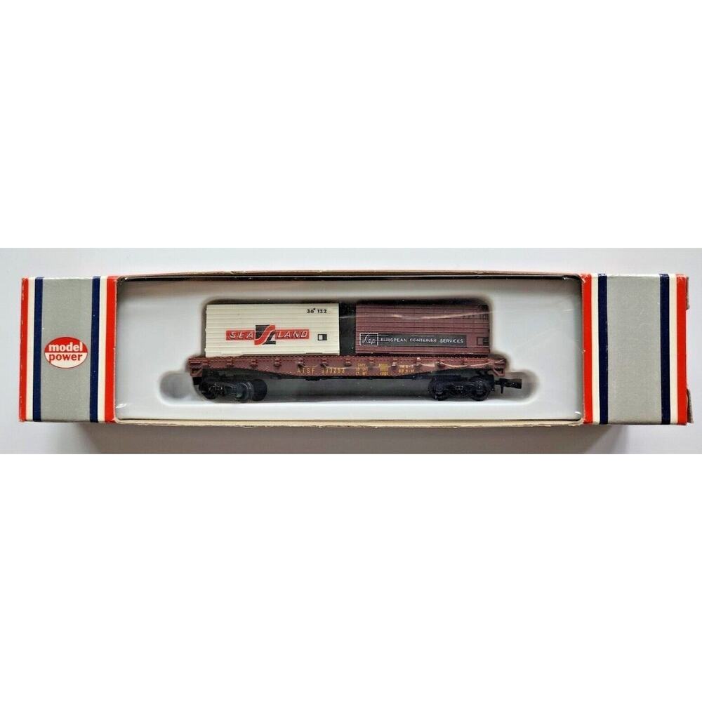Model Power 7022 N Santa Fe Scale Flat Car W/ 2 Cargo ATSF #933253 U105-16